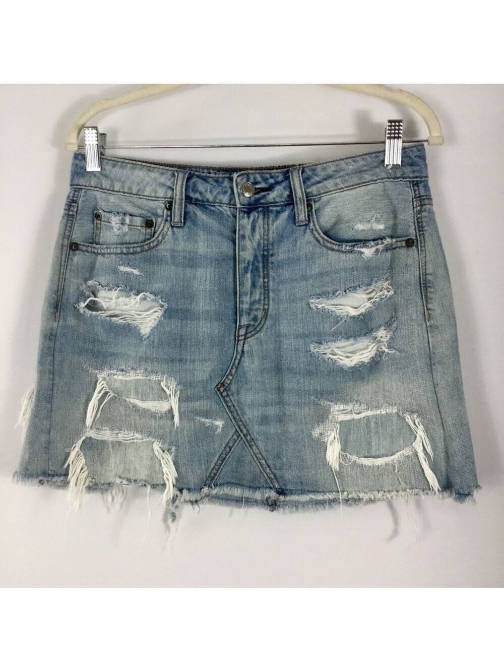 American Eagle Outfitters AE Vintage Hi-Rise Denim Skirt Distressed Size 6 - Picture 2 of 12